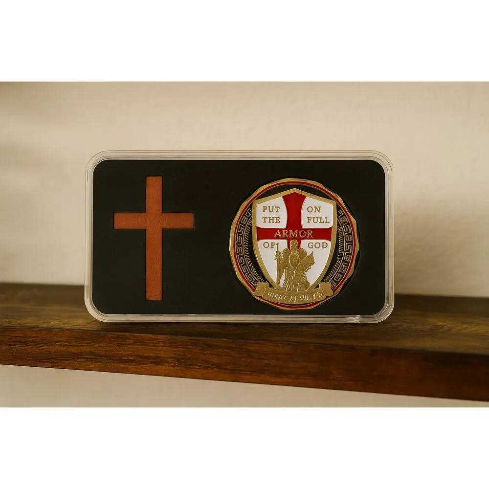 Armor of God Christian Challenge Coin Handmade Capsule Display | SAME DAY SHIP